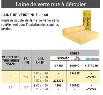 Laine De Verre Nue À Dérouler offre sur Chausson Matériaux