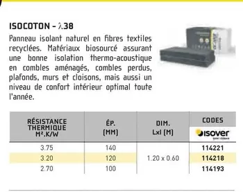 Isover - Isocoton offre sur Chausson Matériaux