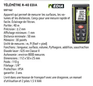 Télémètre R-40 Edia  offre sur Chausson Matériaux