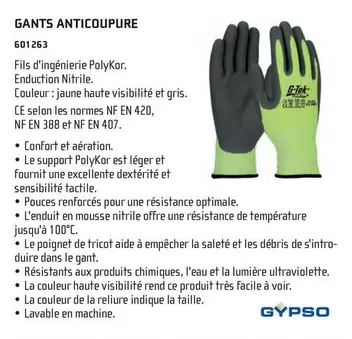 Gypso - Gants Anticoupure  offre sur Chausson Matériaux