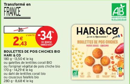Hari & Co - Boulettes De Pois Chiches Bio offre à 2,43€ sur Intermarché