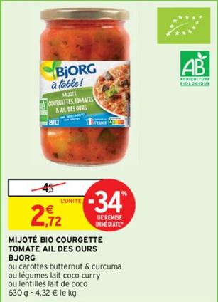 Bjorg - Mijoté Bio Courgette Tomate Ail Des Ours offre à 2,72€ sur Intermarché