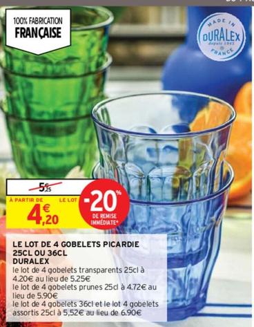 Duralex - Le Lot De 4 Gobelets Picardie  offre à 4,2€ sur Intermarché