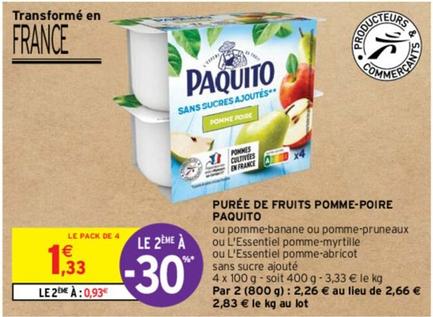 Paquito - Purée De Fruits Pomme Poire offre à 1,33€ sur Intermarché