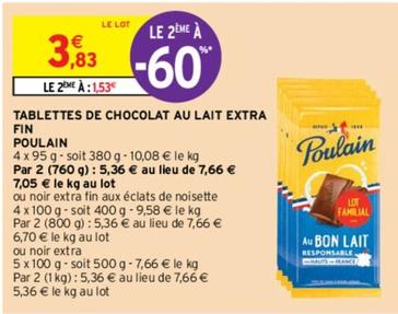Poulain - Tablettes De Chocolat Au Lait Extra Fin offre à 3,83€ sur Intermarché