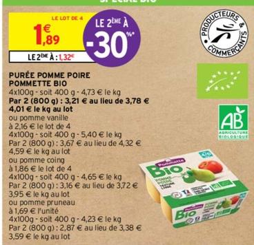 Pommette Bio - Purée Pomme Poire  offre à 1,89€ sur Intermarché
