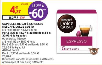 Nescafé - Capsules De Café Espresso Dolce Gusto offre à 4,27€ sur Intermarché
