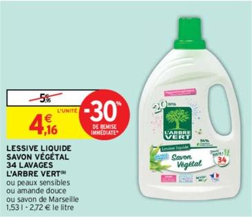 L'Arbre Vert - Lessive Liquide Savon Végétal 34 Lavages  offre à 4,16€ sur Intermarché Hyper