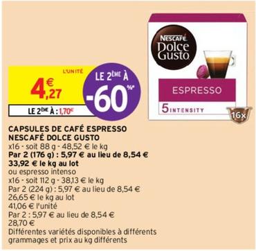 Nescafé - Capsules De Café Espresso Dolce Gusto offre à 4,27€ sur Intermarché Express