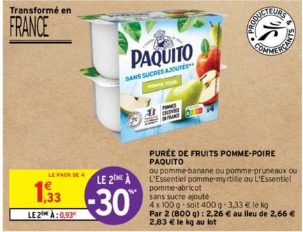 Paquito - Purée De Fruits Pomme Poire offre à 1,33€ sur Intermarché Express