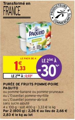 Paquito - Purée De Fruits Pomme Poire offre à 1,33€ sur Intermarché Contact