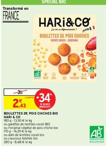 Hari & Co - Boulettes De Pois Chiches Bio offre à 2,43€ sur Intermarché Contact