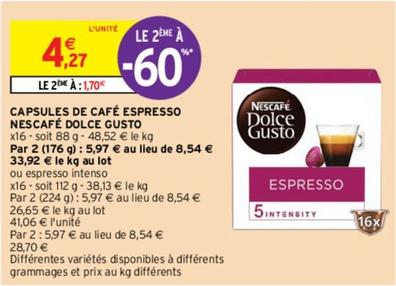 Nescafé - Capsules De Café Espresso Dolce Gusto offre à 4,27€ sur Intermarché Contact