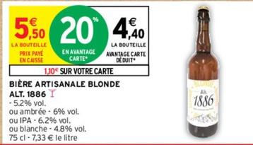 Alt 1886 - Bière Artisanale Blonde  offre à 4,4€ sur Intermarché Contact