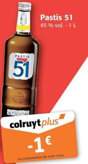 Pastis 51 - 45% Vol. -1 L offre sur Colruyt