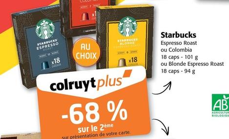 Starbucks - Espresso Roast Ou Colombia 18 Caps -101 G offre sur Colruyt