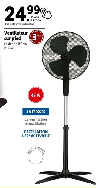 Ventilateur Sur Pied offre à 24,99€ sur Lidl