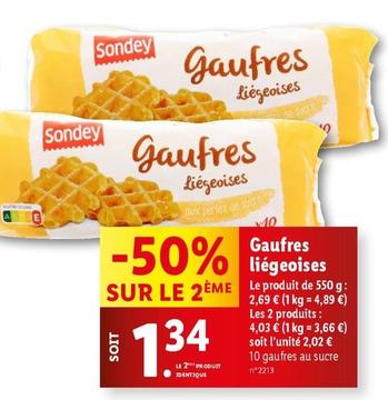 Sondey - Gaufres Liégeoises offre à 2,69€ sur Lidl
