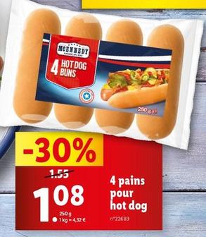Mcennedy - 4 Pains Pour Hot Dog  offre à 1,08€ sur Lidl