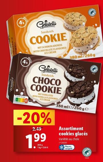 Gelatelli - Assortiment Cookies Glaces offre à 1,99€ sur Lidl