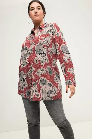 Chemisier boxy à manches longues et imprimé à fleurs. Col chemise offre à 39,99€ sur Ulla Popken