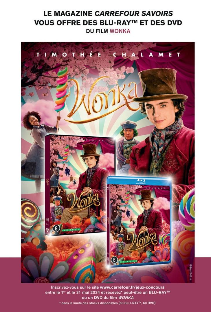 Timothée Chalamet Blu-Ray Et Des Dvd Du Film Wonka offre sur Carrefour Drive