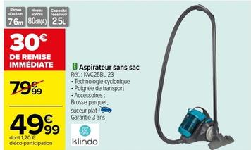 Klindo - Aspirateur Sans Sac  offre à 49,99€ sur Carrefour Drive