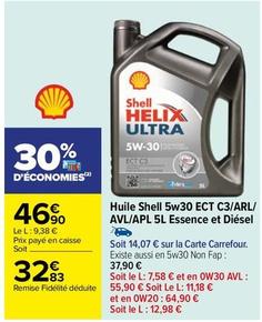 Shell - Huile 5w30 Ect C3/arl/ Avl/apl 5l Essence Et Diésel offre à 46,9€ sur Carrefour Drive