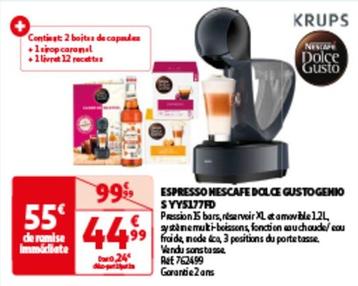 Krups - Espresso Nescafe Dolce Gusto Gehio S YY5177FD offre à 44,99€ sur Auchan Hypermarché