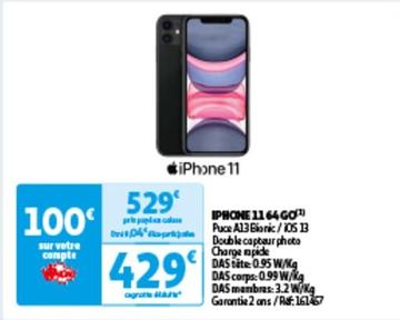 Apple - Iphone 11 64 Go  offre à 429€ sur Auchan Hypermarché