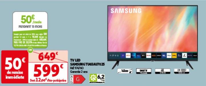 Samsung - Tv LED TU65AU7025 offre à 599€ sur Auchan Hypermarché