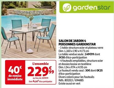 Gardenstar - Salon De Jardin 4 Personnes  offre à 229,99€ sur Auchan Hypermarché