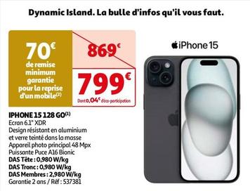 Apple - Iphone 15 128 GO  offre à 799€ sur Auchan Hypermarché