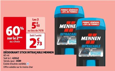 Mennen - Deodorant Stick Intracable  offre à 3,89€ sur Auchan Hypermarché