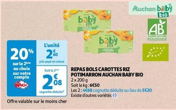 Auchan Baby - Repas Bols Carottes Riz Potimarron Bio  offre à 2,6€ sur Auchan Hypermarché