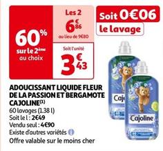 Cajoline - Adoucissant Liquide Fleur De La Passion Et Bergamote  offre à 3,43€ sur Auchan Hypermarché