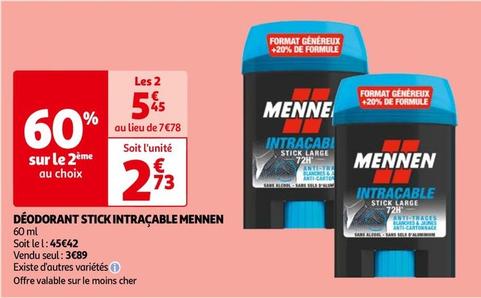 Mennen - Déodorant Stick Intraçable  offre à 2,73€ sur Auchan Hypermarché