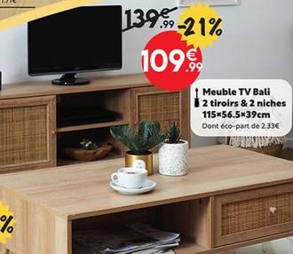 Meuble Tv Bali 2 Tiroirs & 2 Niches offre à 109,99€ sur Maxi Bazar