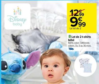 Disney - Lot De 2 T-shirts Bébé offre à 9,99€ sur Carrefour