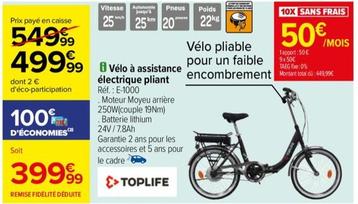 Toplife - Vélo À Assistance Électrique Pliant E-1000 offre à 499,99€ sur Carrefour