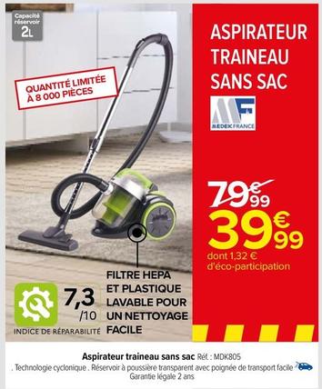 Medek France - Aspirateur Traineau Sans Sac Réf.: MDK805 offre à 39,99€ sur Carrefour