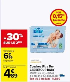 Carrefour - Couches Ultra Dry Baby offre à 6,99€ sur Carrefour