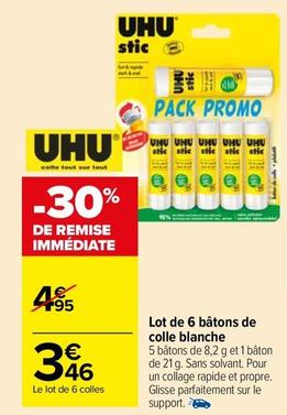 Uhu - Lot De 6 Bâtons De Colle Blanche offre à 3,46€ sur Carrefour Express