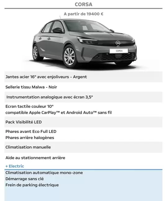 Corsa offre à 19400€ sur Opel