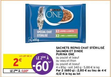 Purina - Sachets Repas Chat Stérilisé Saumon Et Dinde One offre à 2€ sur Intermarché