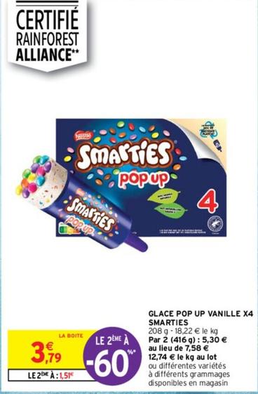 Nestlé - Glace Pop Up Vanille X4 Smarties offre à 3,79€ sur Intermarché