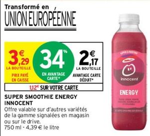 Innocent - Super Smoothie Energy  offre à 3,29€ sur Intermarché