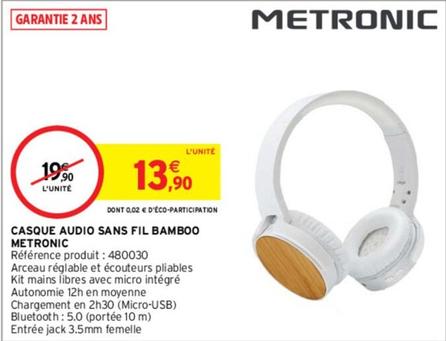 Metronic - Casque Audio Sans Fil Bamboo offre à 13,9€ sur Intermarché