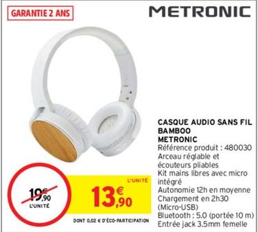 Metronic - Casque Audio Sans Fil Bamboo offre à 13,9€ sur Intermarché