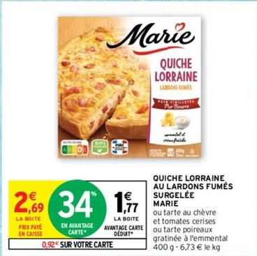 Marie - Quiche Lorraine Lardons Fumes Surgelée offre à 2,69€ sur Intermarché